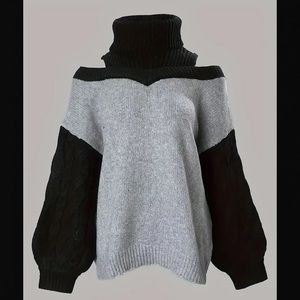 Grey Black Cold Shoulder Sweater Small